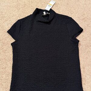 Women's Puckered Knit Mock Neck Cap-Sleeve Top Womens Small